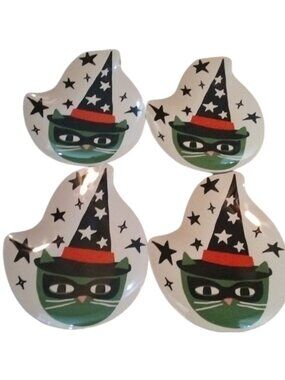 Hyde Eek! Halloween Figural Witch Kitty Melamine Dinner  Plates, set of 4